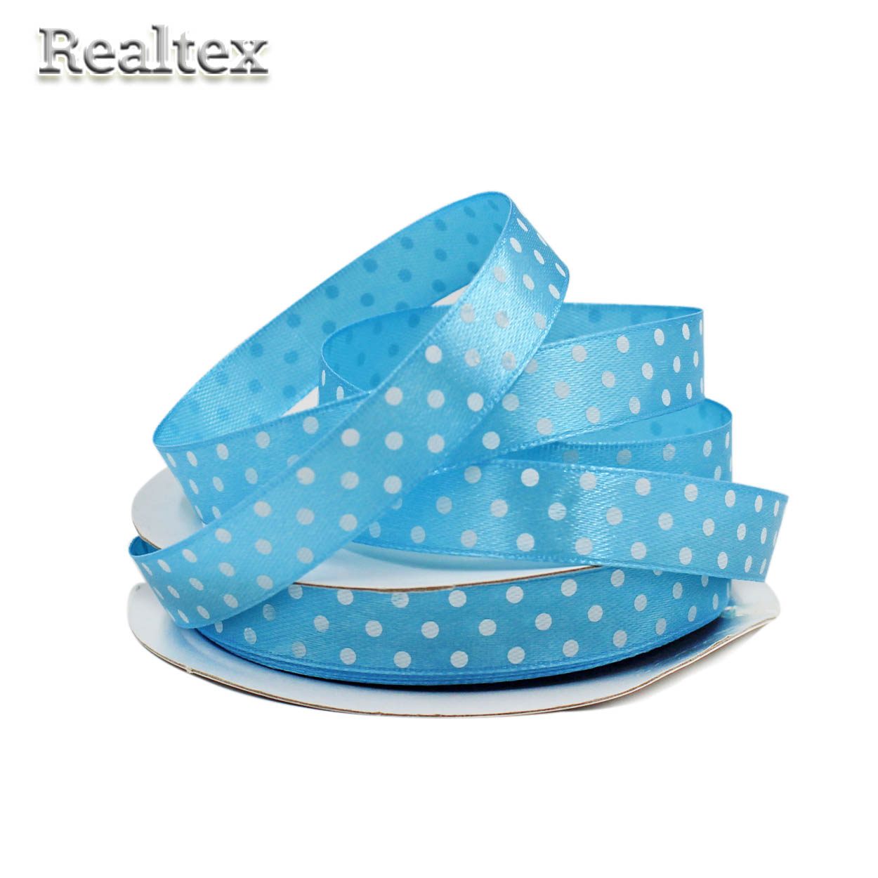 Лента атласная с рисунком  12мм  Realtex "Горох" цв.3081 голубой