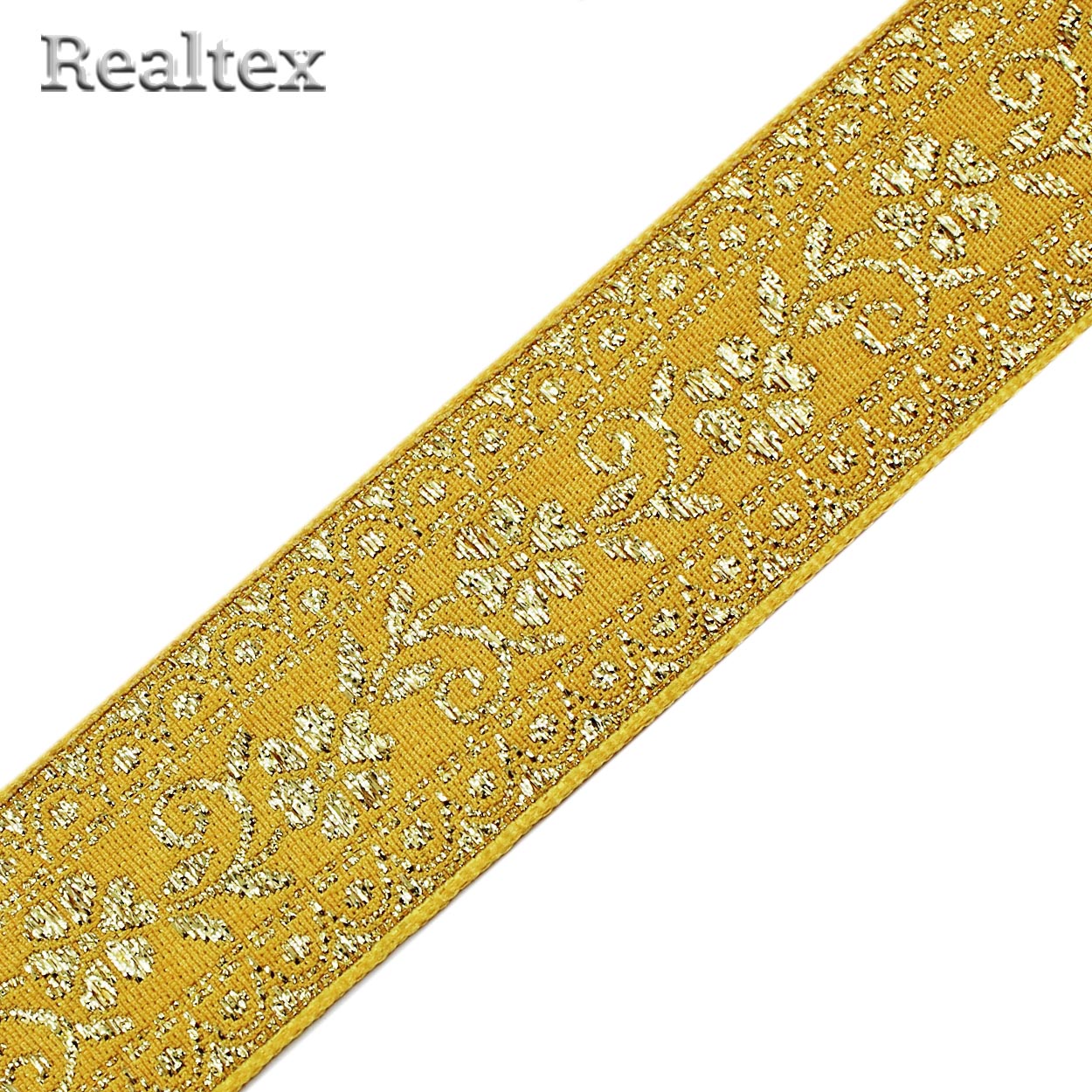 Тесьма жакардовая 32мм с3104г17 рис.9842 "в" (25м) цв.желтый/золото