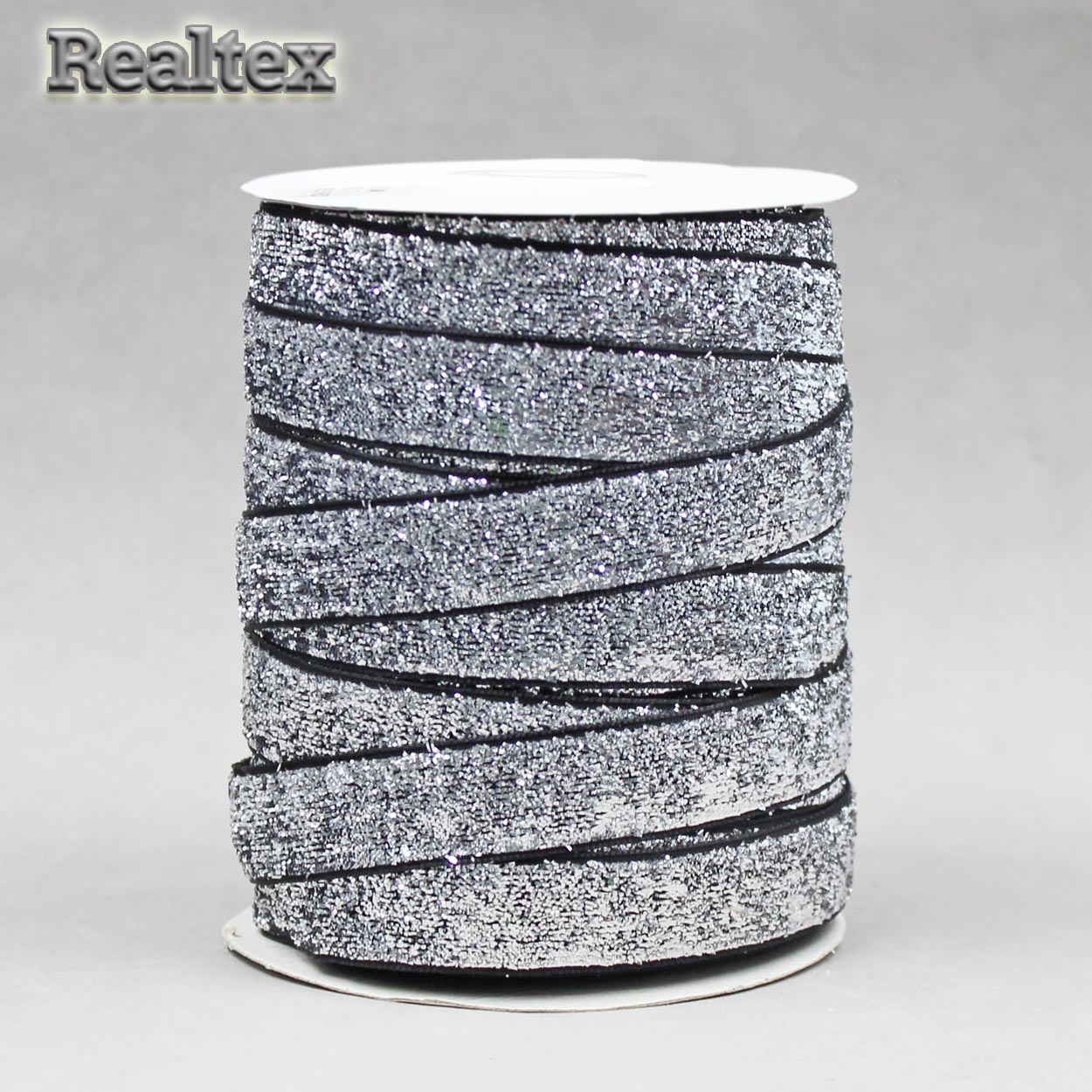 Лента бархатная люрекс RS 15мм цв.17 черный/серебро