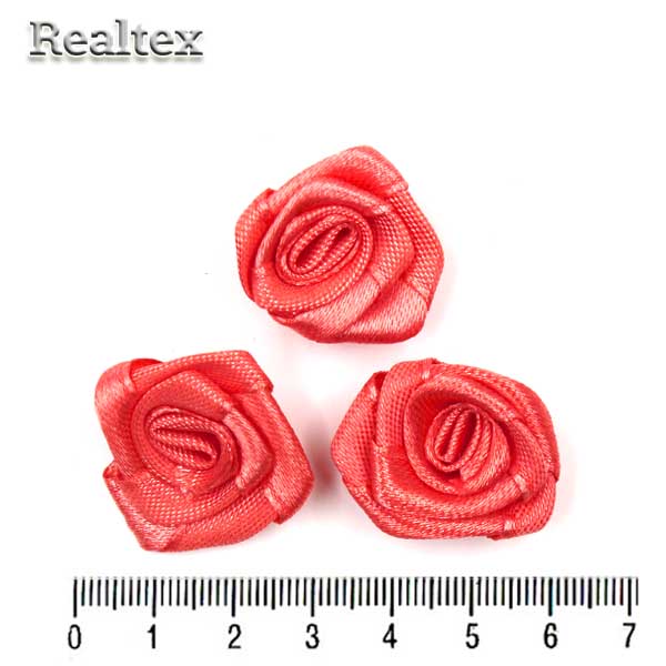Розочки пришивные атласные Realtex R-4 цв.коралловый