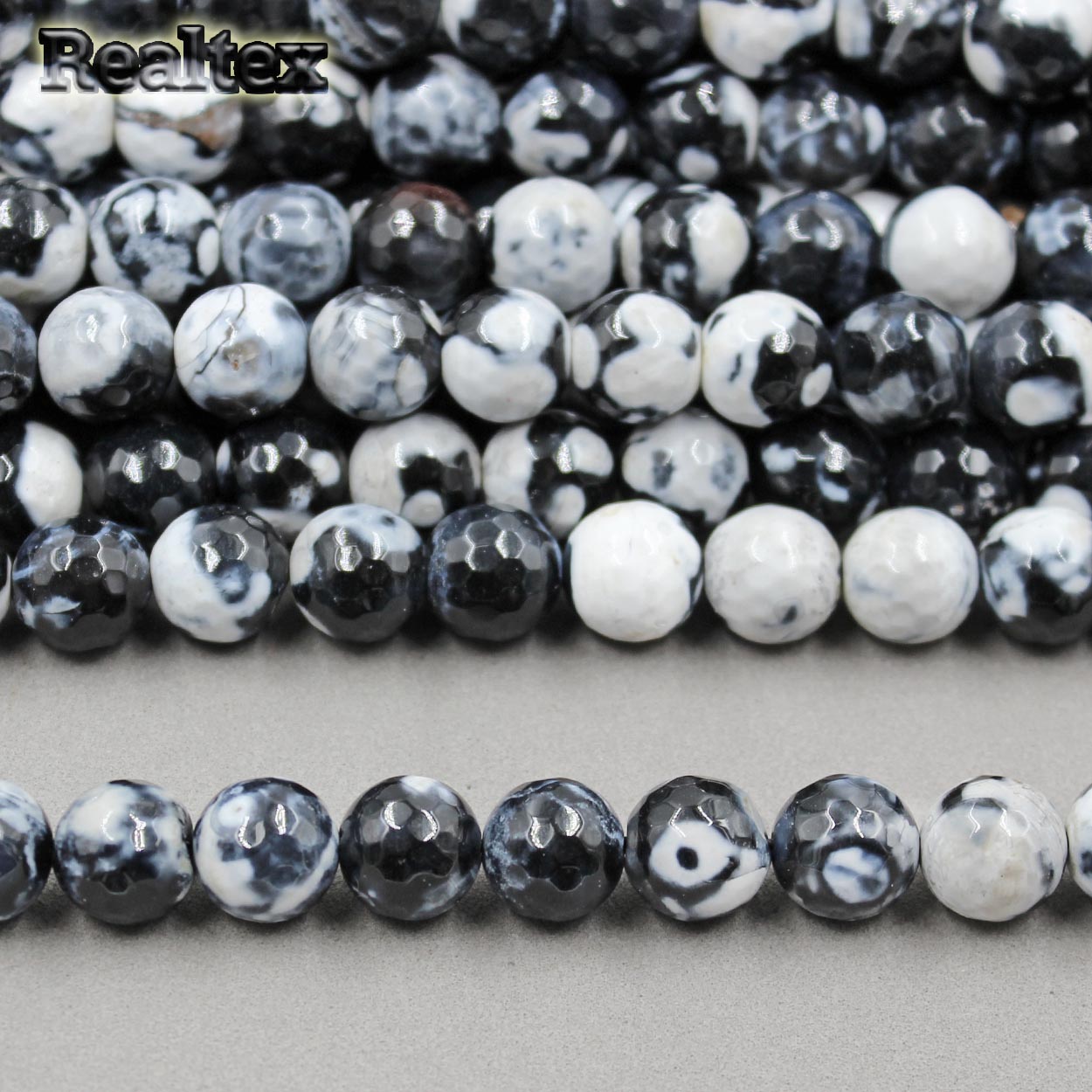 Бусины Realtex из натурального камня Агат шар граненый 10мм цв.черный/белый
