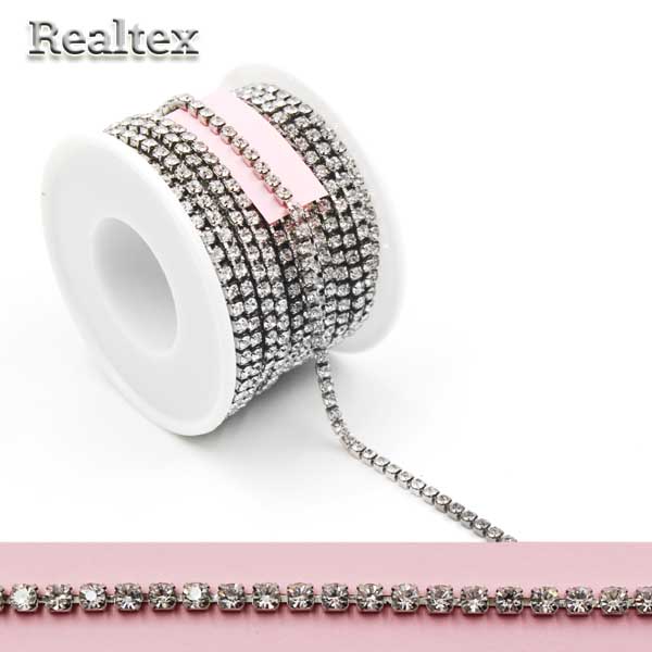 Тесьма-стразы Реалтекс SS-10 3мм (оригинал-стекло)  цв.crystal/никель