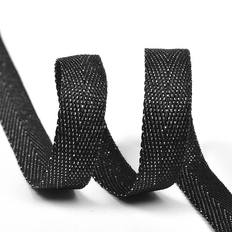 Тесьма киперная металлизированная 90370 13мм цв.чёрный/серебро