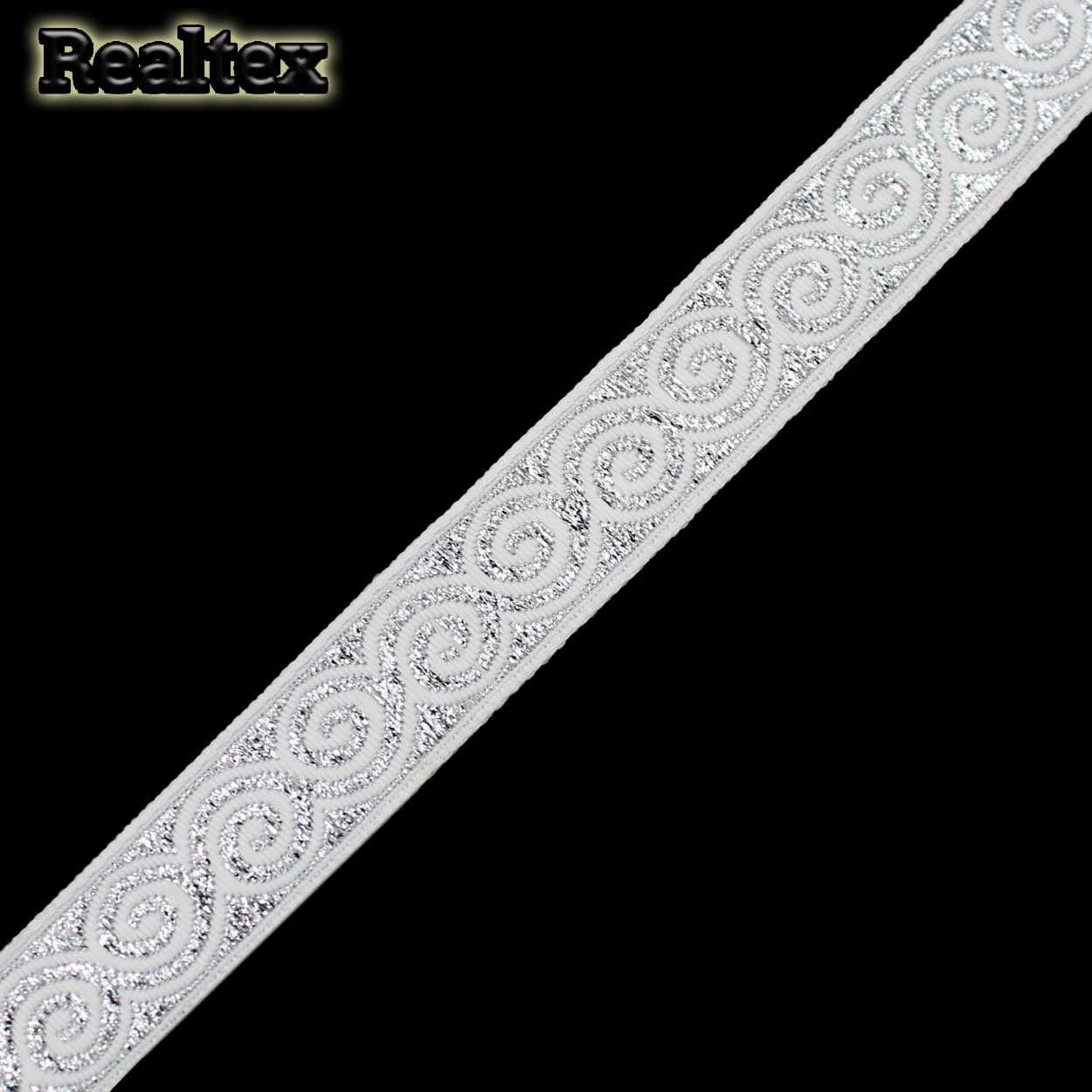 Тесьма жакардовая 18мм с1856г17 рис.8681"в" (25м) цв.белый/серебро