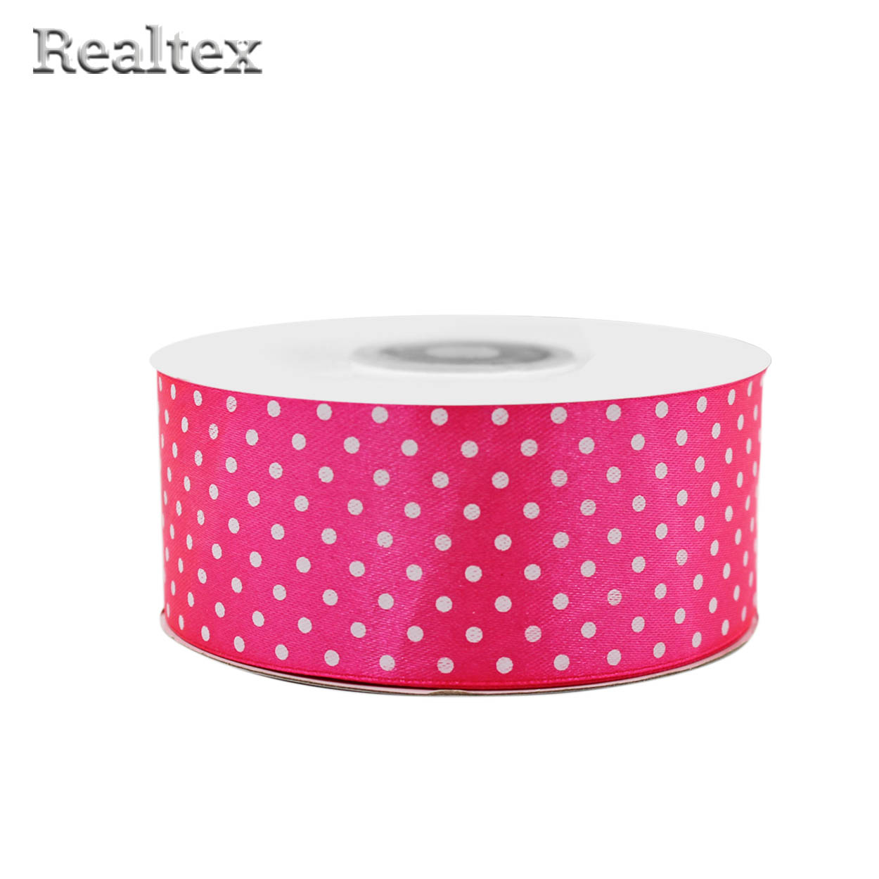 Лента атласная с рисунком  40мм  Реалтекс "Горох" цв.3034 3034 ярко-розовый