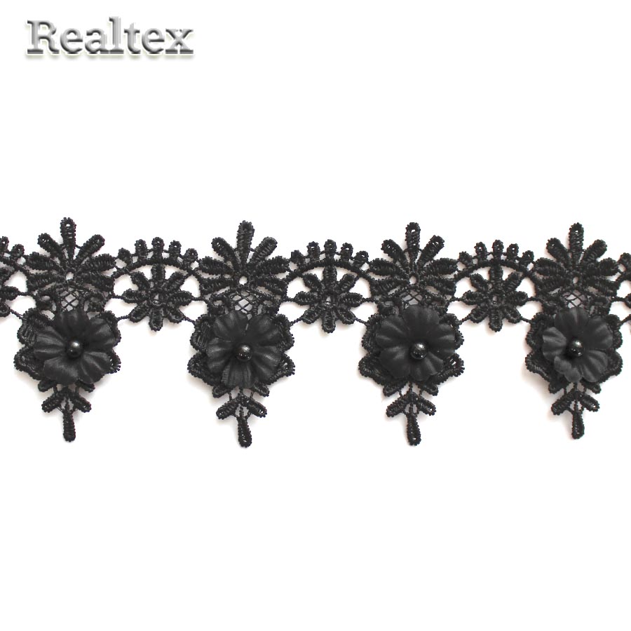 Кружево Realtex объемное 3D 55мм TJ-D313  Realtex цв.черный