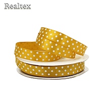 Лента атласная с рисунком  12мм  Реалтекс "Горох" цв.0137 золотистый
