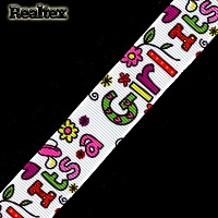 Лента репсовая с рисунком Реалтекс 25мм "Girl" цв.белый