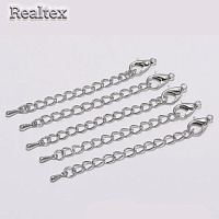 Цепочка-удлинитель "Realtex" с карабином 10*5мм для бижутерии (20шт) цв.никель