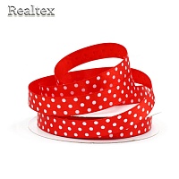 Лента атласная с рисунком  12мм  Реалтекс "Горох" цв.3047 красный