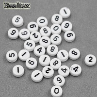Бусины пластик Реалтекс Арабские цифры 4*7мм (500гр) цв.белый/черный
