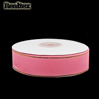 Лента репсовая 25мм RS (22.8м) цв.038 ярко-розовый/золото