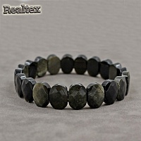 Браслет Realtex из натурального камня Овал граненый цв.темно-оливковый