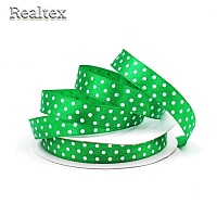 Лента атласная с рисунком  12мм  Realtex "Горох" цв.3114 зелёный