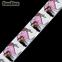 Лента репсовая с рисунком Реалтекс 25мм "Жених и невеста" цв.белый