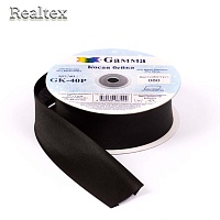 Косая бейка атласная 40мм GK-40P (25м) цв.черный