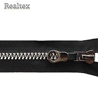 Молния трактор  Реалтекс R-1 декоративная Т.8 1замок 90см разъем. (скошенный зуб) цв.черный/серебро 