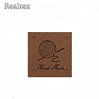 Бирка пришивная замша Realtex №06 "HandMade" цв.коричневый