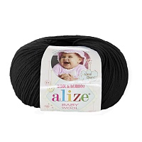 Пряжа Alize "Baby Wool" (50гр) цв.черный 