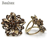 Кольцо для платка "Цветок" 2522026 с острыми лепестками цв.золото в черненом золоте