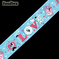 Лента репсовая с рисунком Реалтекс 25мм "Love" цв.голубой