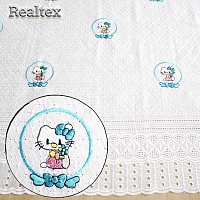 Ткань вышитая "Котенок" ширина 112см цв.голубой