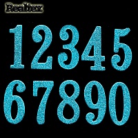 Набор "Цифры" (0-9) из глиттерного фоамирана 55*28мм (10 шт) цв.бирюза