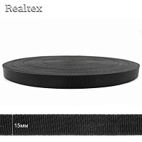  Лента ременная атласная Реалтекс 15мм высококачественная (45,7м) цв.черный