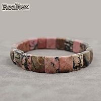 Браслет Realtex из натурального камня Прямоугольник граненый цв.розовый mix