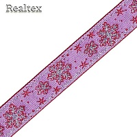 Тесьма жакардовая 24мм с1857г17 рис.8887"в" (50м) цв.сиреневый/красный/серебро