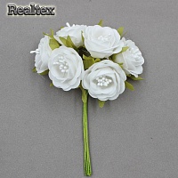 Декоративный букетик Realtex "Розочка пионовидная" TF-1923 35*115мм (1 букет.* 6шт) цв.белый