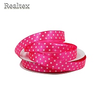 Лента атласная с рисунком  12мм  Realtex "Горох" цв.3034 ярко-розовый