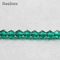 Бусины Реалтекс стеклянные граненые  5мм "Биконус" на нитях цв.045 изумруд