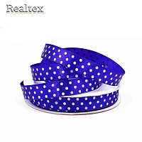 Лента атласная с рисунком  12мм  Realtex "Горох" цв.3086 синий