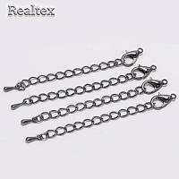 Цепочка-удлинитель "Realtex" с карабином 10*5мм для бижутерии (20шт) цв.черный никель