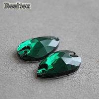 Стразы пришивные стекло капля 10,5*18мм Realtex цв.05 Dark Green