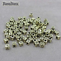 Бусины пластик Реалтекс Английский алфавит 6*6мм (500гр) цв.светлое золото