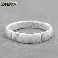 Браслет Realtex из натурального камня Прямоугольник граненый цв.белый