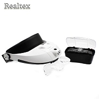 Лупа Realtex для рукоделия MG 81001-G с подсветкой и креплением на голову со сменными линзами 