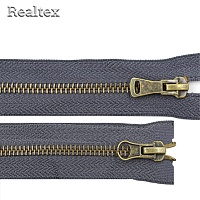 Молния металл Т.5 2замка 80см разъемная цв.антик/301 т.серый