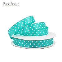 Лента атласная с рисунком  12мм  Реалтекс "Горох" цв.3111 бирюза