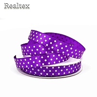 Лента атласная с рисунком  12мм  Реалтекс "Горох" цв.3099 фиолетовый