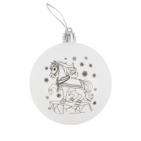 Шар пластиковый для декора ШР-08 8см "Лошадь" с рисунком цв.белый