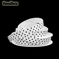 Лента атласная с рисунком  12мм  Realtex "Горох" цв.белый