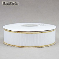 Лента репсовая 25мм RS (22.8м) цв.001 белый/золото
