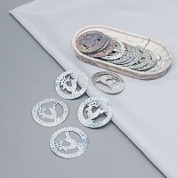 Пайетки "Астра" "олень в шаре" 5,5см (30шт) цв.серебро голограмма