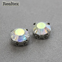 Стразы пришивные стекло в оправе Realtex SS-30 6мм (100шт) цв.Crystal AB