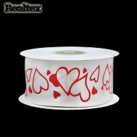 Лента  атласная с рисунком 40мм  Реалтекс "Сердечки" цв.белый/красный