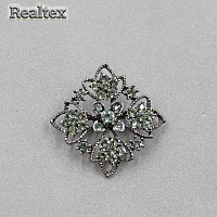 Брошь со стразами Realtex R-8-27 на планшете цв.черный никель
