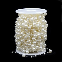 Бусины тесьма Realtex 3мм+8мм цв.02 молочный